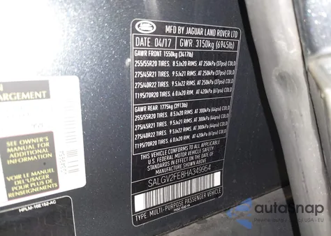 2017 Land Rover Range Rover 5.0L V8 Supercharged Autobiography из США, поврежденный, VIN SALGV2FE8HA349954